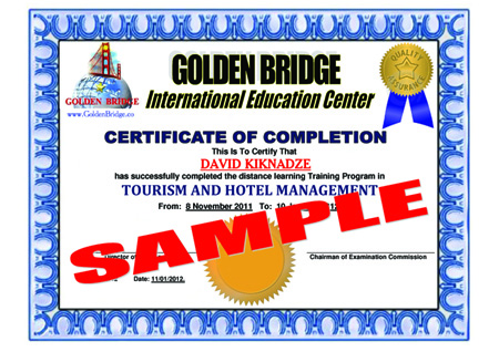 Tourism and Hotel management Sample Certificate photo
